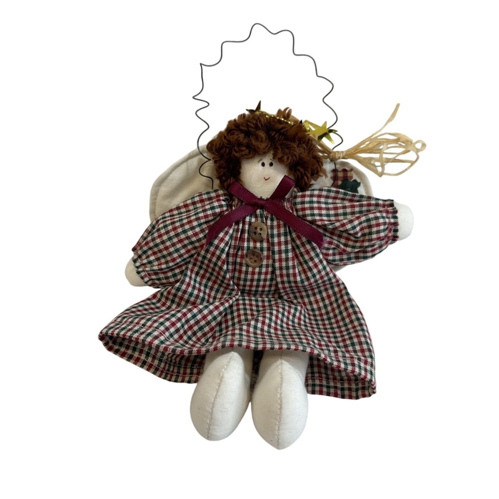 Plaid Fabric Angel Doll Christmas Tree‎ Topper Ornament Home Decor